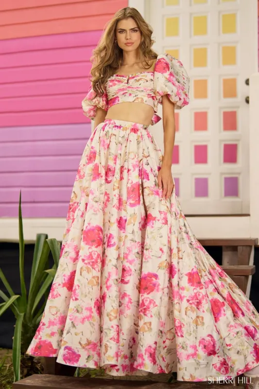 Sherri Hill Two Piece Floral Print Taffeta Prom Dress 56082 made by Sherri Hill