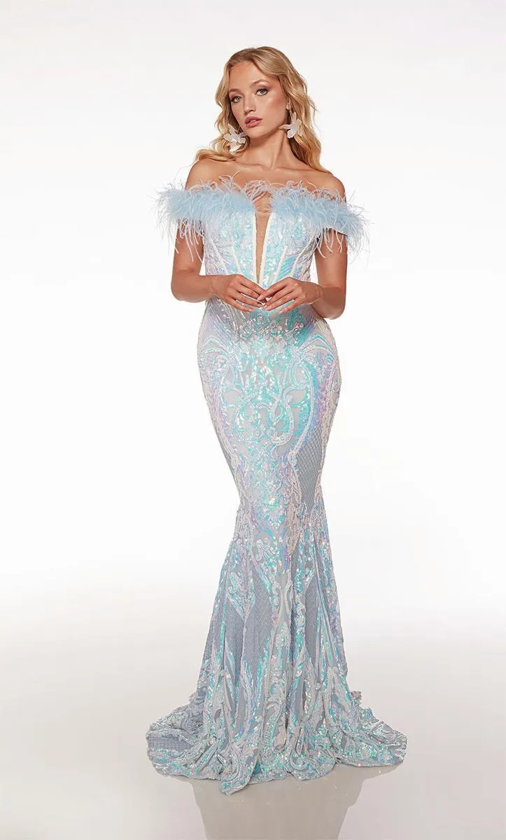 Alyce Paris Off Shoulder Feather Prom Dress 61650 sold by Terry costa