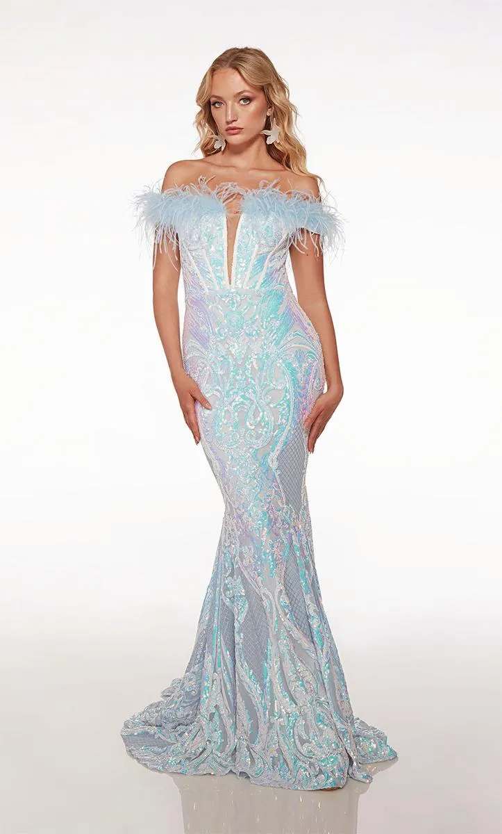 Alyce Paris Off Shoulder Feather Prom Dress 61650 sold by Terry costa product image thumbnail 3