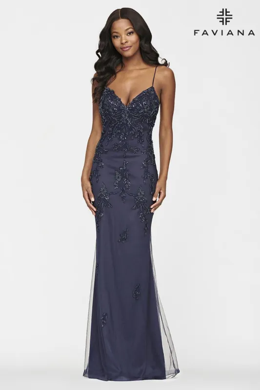 Faviana Long Lace Prom Dress S10633 sold by Terry costa