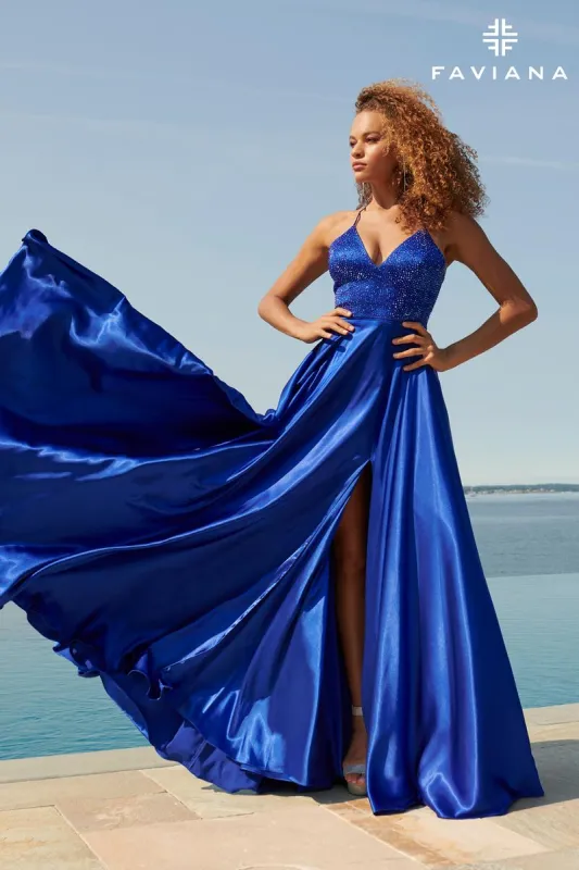 Faviana Long V-Neck A-Line Prom Dress S10870 sold by Terry costa