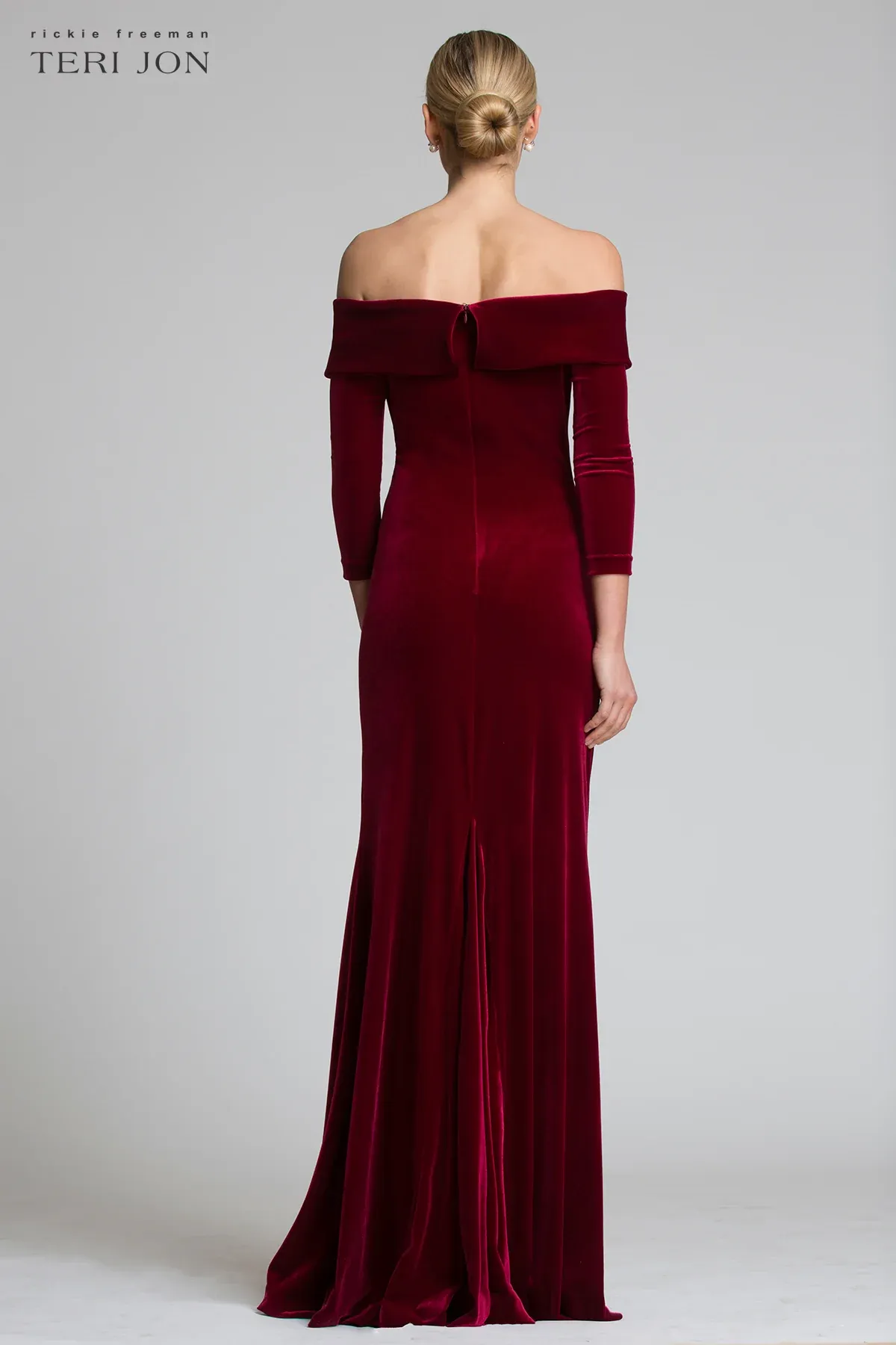 Teri Jon Off The Shoulder Stretch Velvet Evening Gown 67037 sold by Terry costa product image thumbnail 2