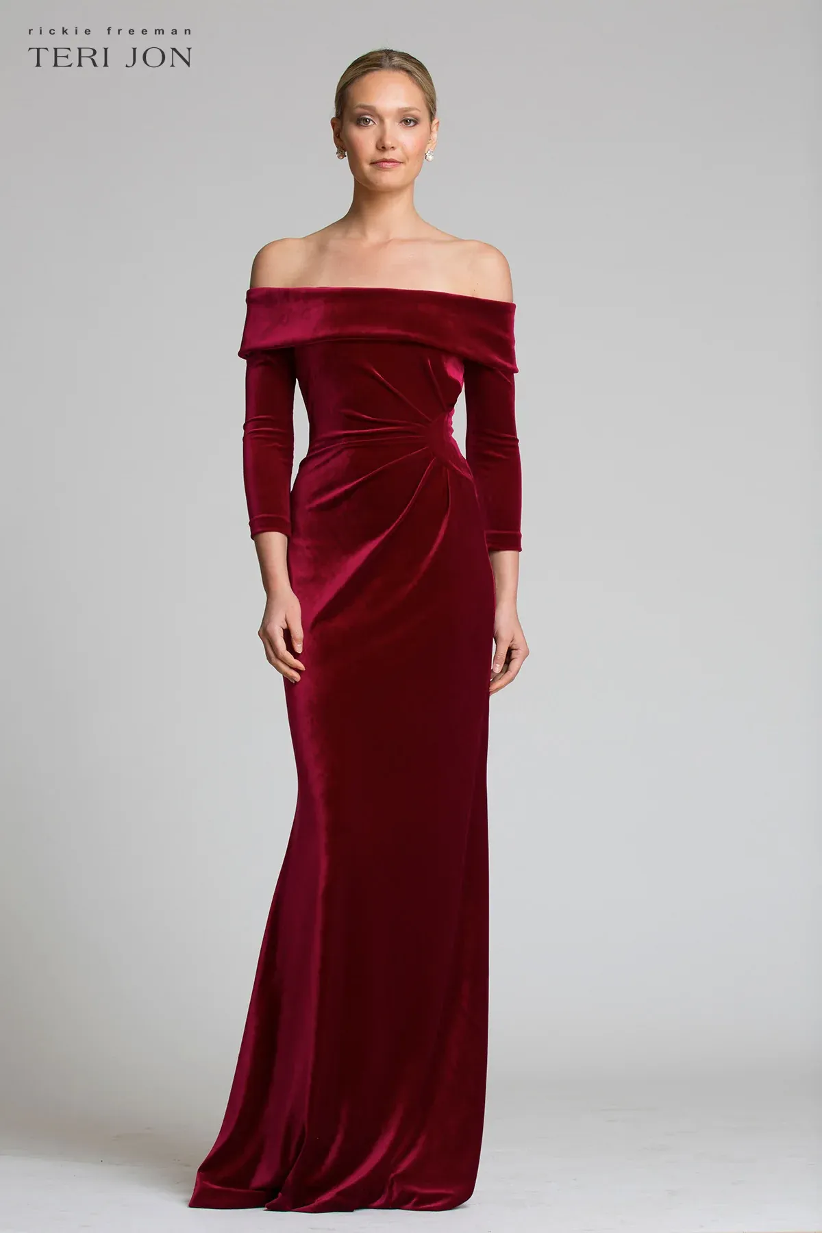 Teri Jon Off The Shoulder Stretch Velvet Evening Gown 67037 sold by Terry costa