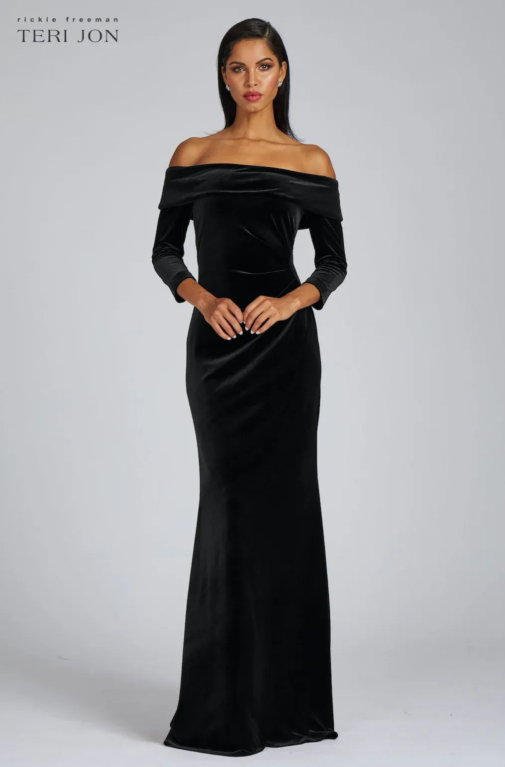 Teri Jon Off The Shoulder Stretch Velvet Evening Gown 67037 sold by Terry costa product image thumbnail 4