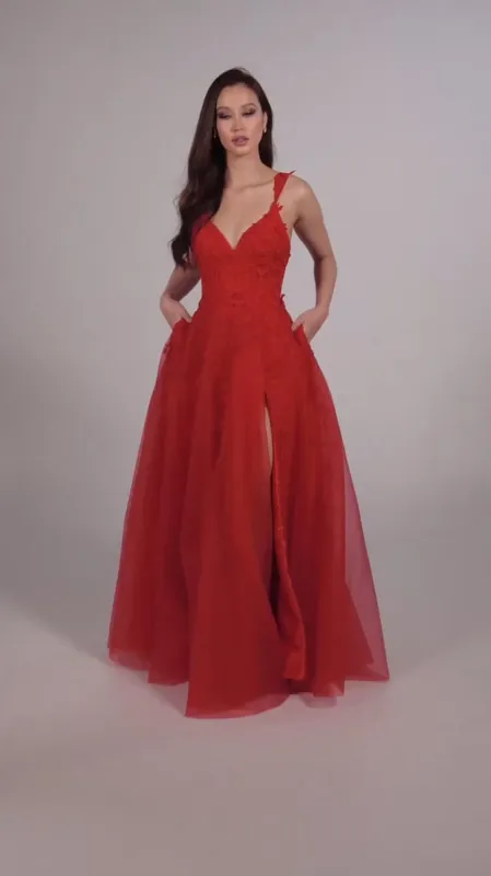 Ellie Wilde A-Line Lace Prom Dress EW35233 made by Mon Cheri