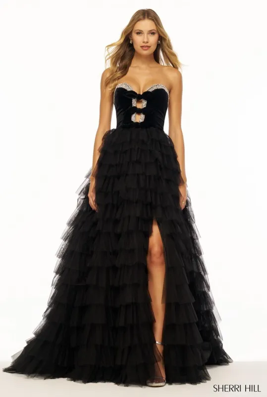 Sherri Hill Velvet Ruffle Ball Gown Dress 56034 sold by Terry costa