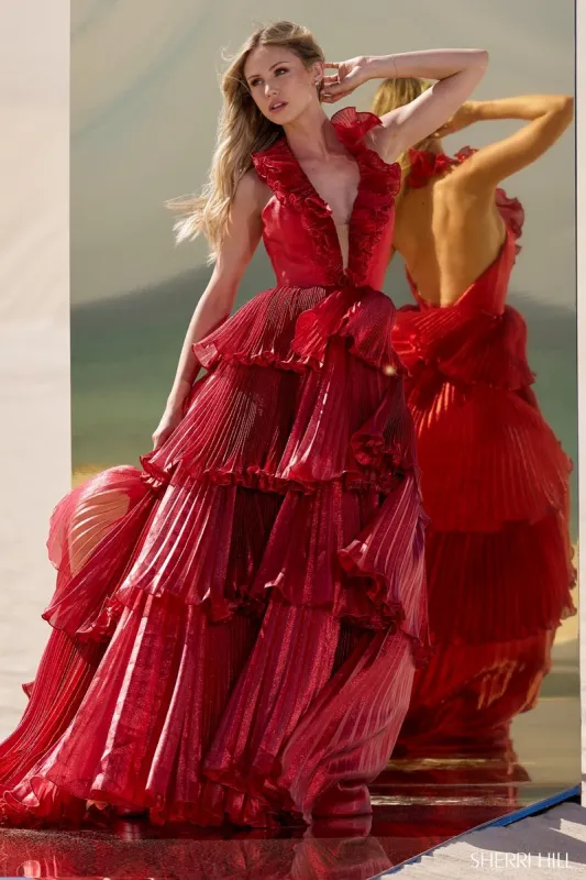 Sherri Hill Long Ruffled Collar Tiered Ballgown 56801 sold by Terry costa