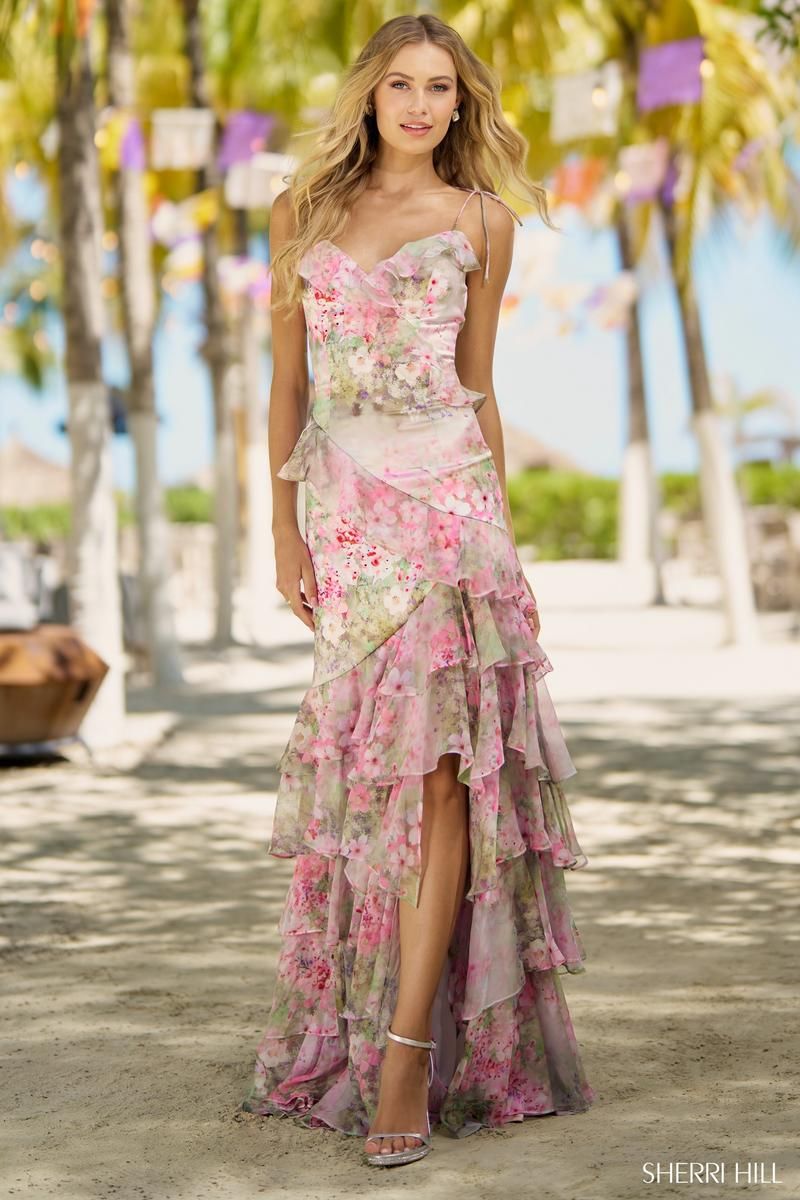 Sherri Hill Fitted Floral Print Ruffle Prom Dress 56168 sold by Terry costa