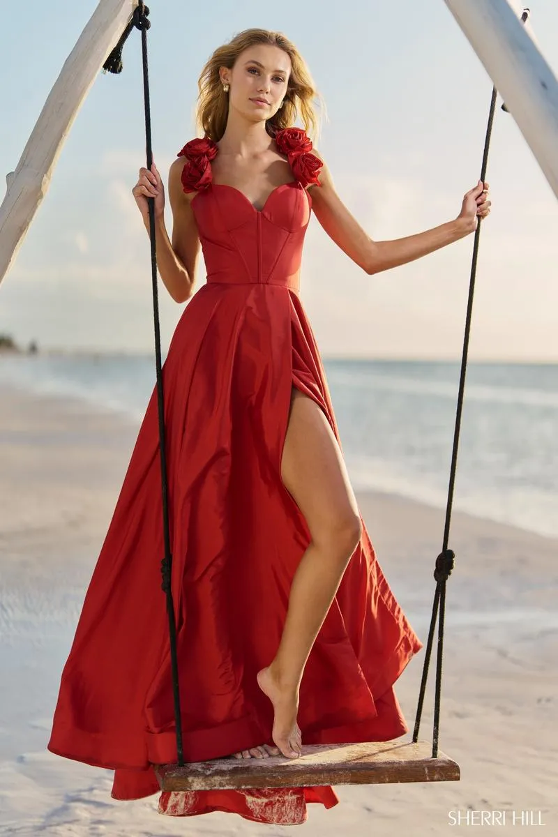 Sherri Hill 3D Rosette Corset Top A-line Prom Dress 56123 sold by Terry costa