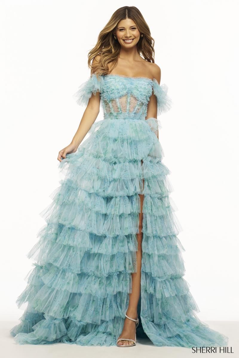 Sherri Hill Lace-up Back Ruffle Prom Dress 56074 sold by Terry costa product image thumbnail 5