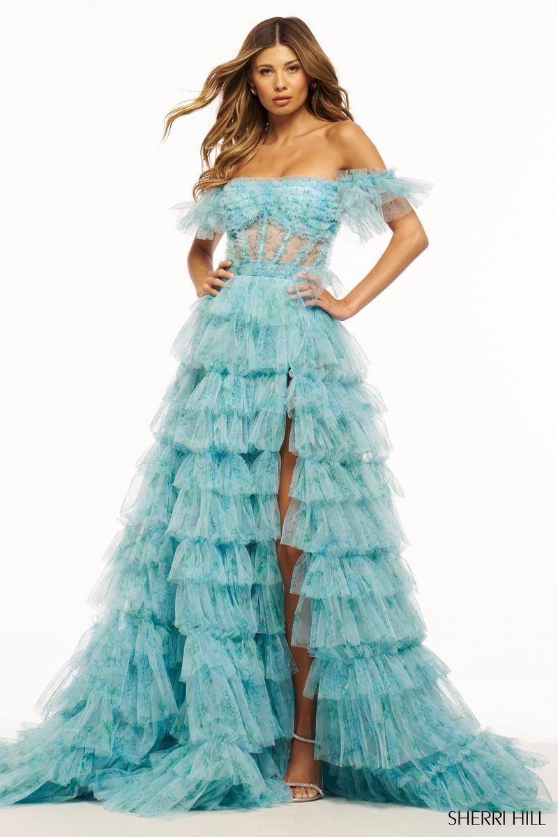 Sherri Hill Lace-up Back Ruffle Prom Dress 56074 sold by Terry costa product image thumbnail 3