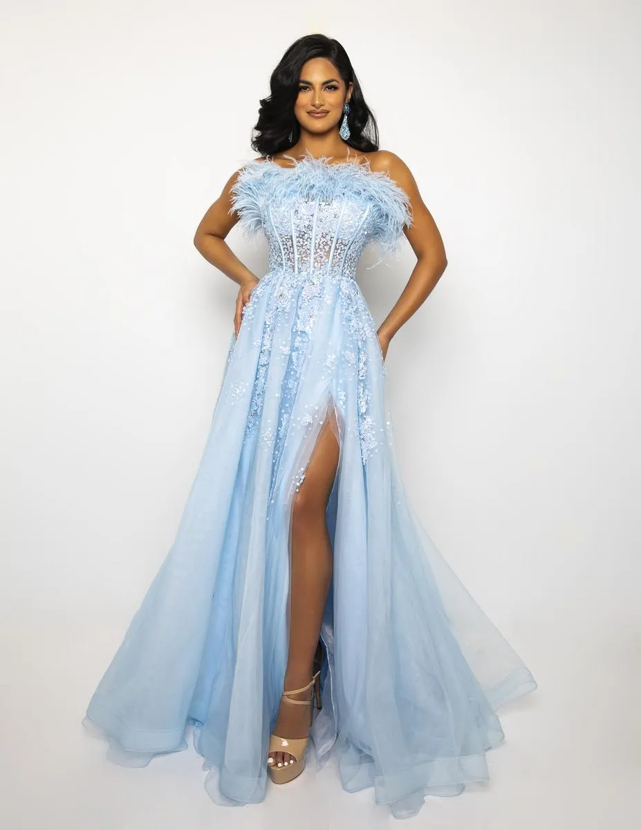 Ava Presley A-Line Feather Strapless Prom Dress 39232 sold by Terry costa product image thumbnail 3