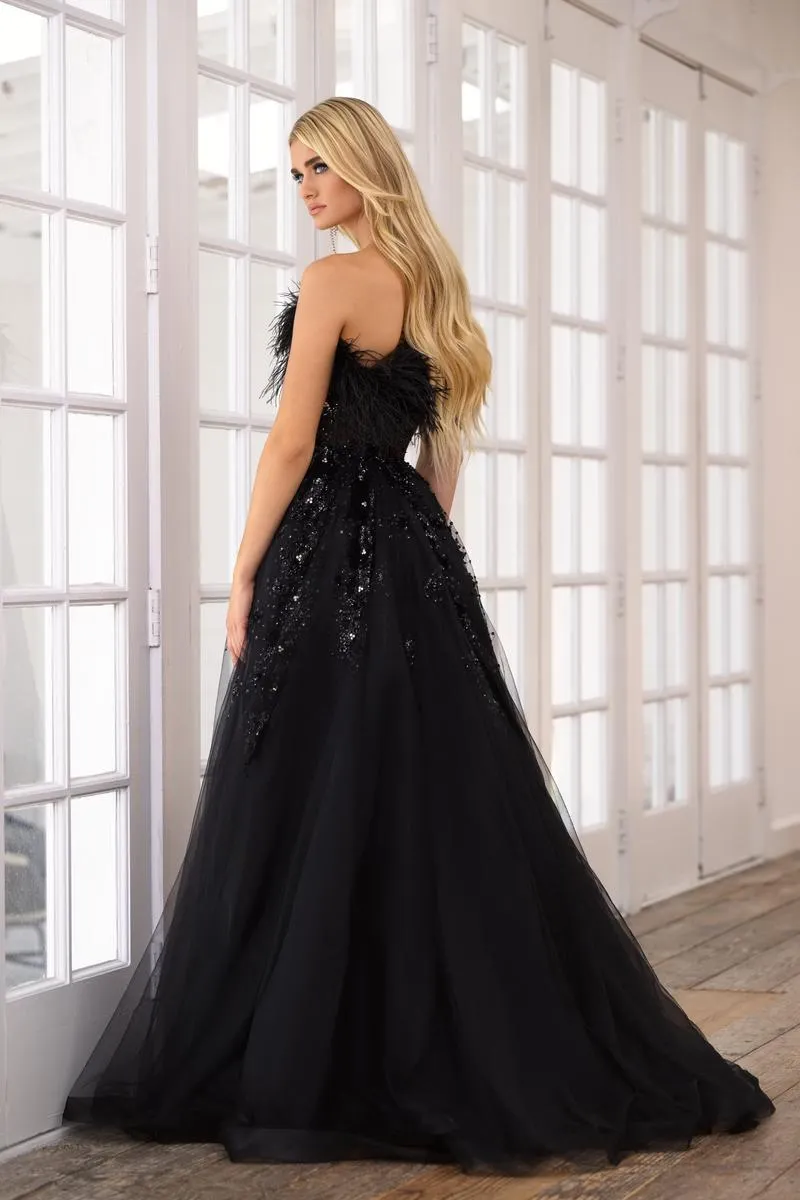 Ava Presley A-Line Feather Strapless Prom Dress 39232 sold by Terry costa product image thumbnail 2