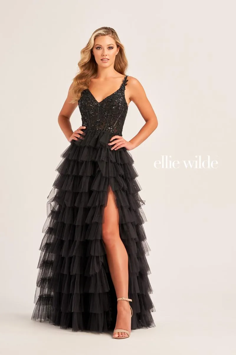 Ellie Wilde Tiered Ruffle Prom Dress EW35059 sold by Terry costa product image thumbnail 4