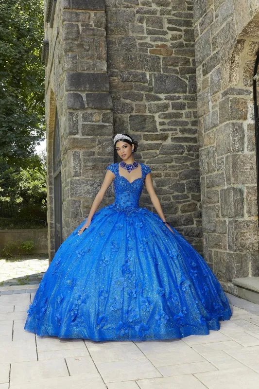 Vizcaya by Morilee 3D Glitter Tulle Quince Dress 89343 made by Mori Lee