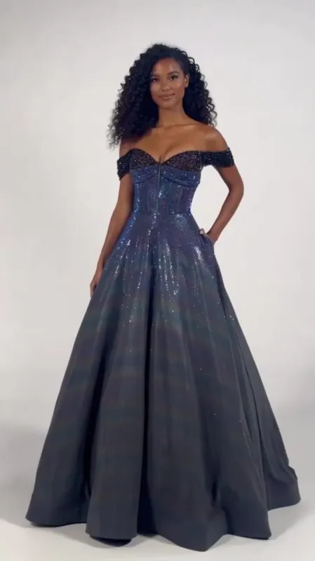 Ellie Wilde Off Shoulder Ball Gown EW35703 made by Mon Cheri