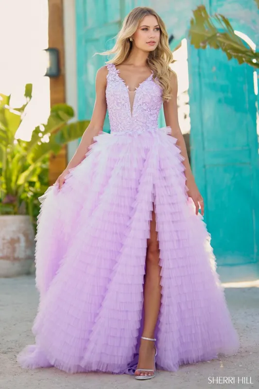 Sherri Hill Sleeveless Ruffle Tulle Ballgown Dress 56086 sold by Terry costa