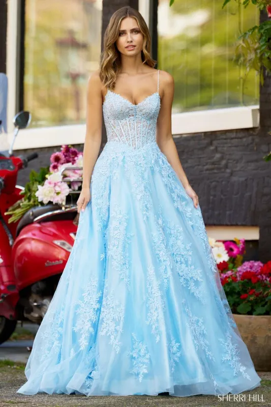 Sherri Hill Lace Corset Basque Waist Ball Gown 56211 sold by Terry costa