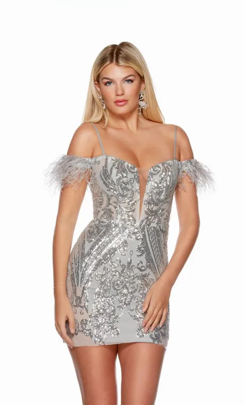 Alyce Paris Off Shoulder Feather HoCo Dress 4618 sold by Terry costa