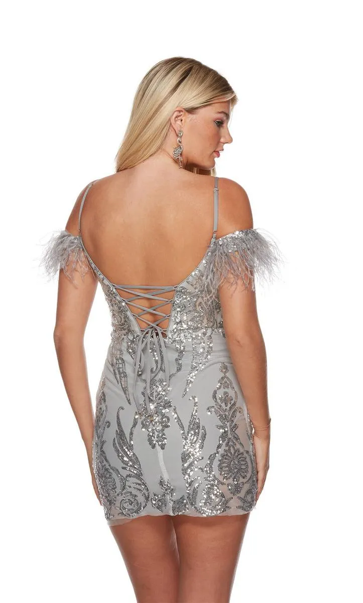 Alyce Paris Off Shoulder Feather HoCo Dress 4618 sold by Terry costa product image thumbnail 3