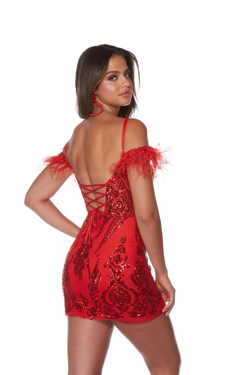 Alyce Paris Off Shoulder Feather HoCo Dress 4618 sold by Terry costa product image thumbnail 4