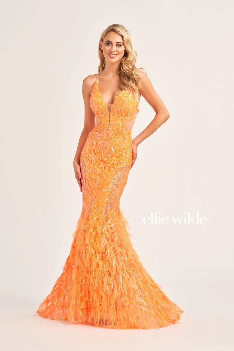 Ellie Wilde Mermaid Feather Prom Dress EW35006 sold by Terry costa product image thumbnail 4
