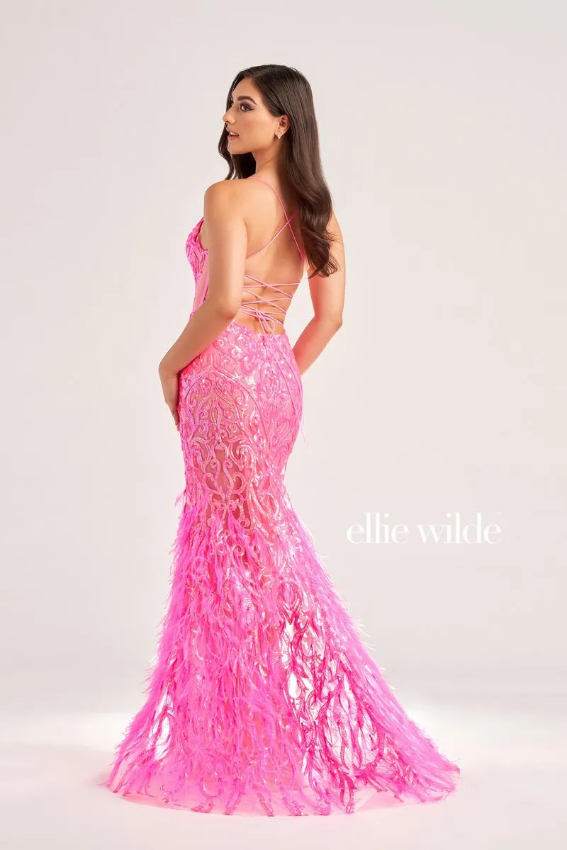 Ellie Wilde Mermaid Feather Prom Dress EW35006 sold by Terry costa product image thumbnail 3