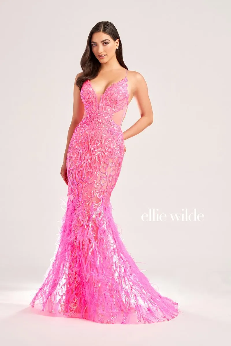 Ellie Wilde Mermaid Feather Prom Dress EW35006 sold by Terry costa product image thumbnail 2