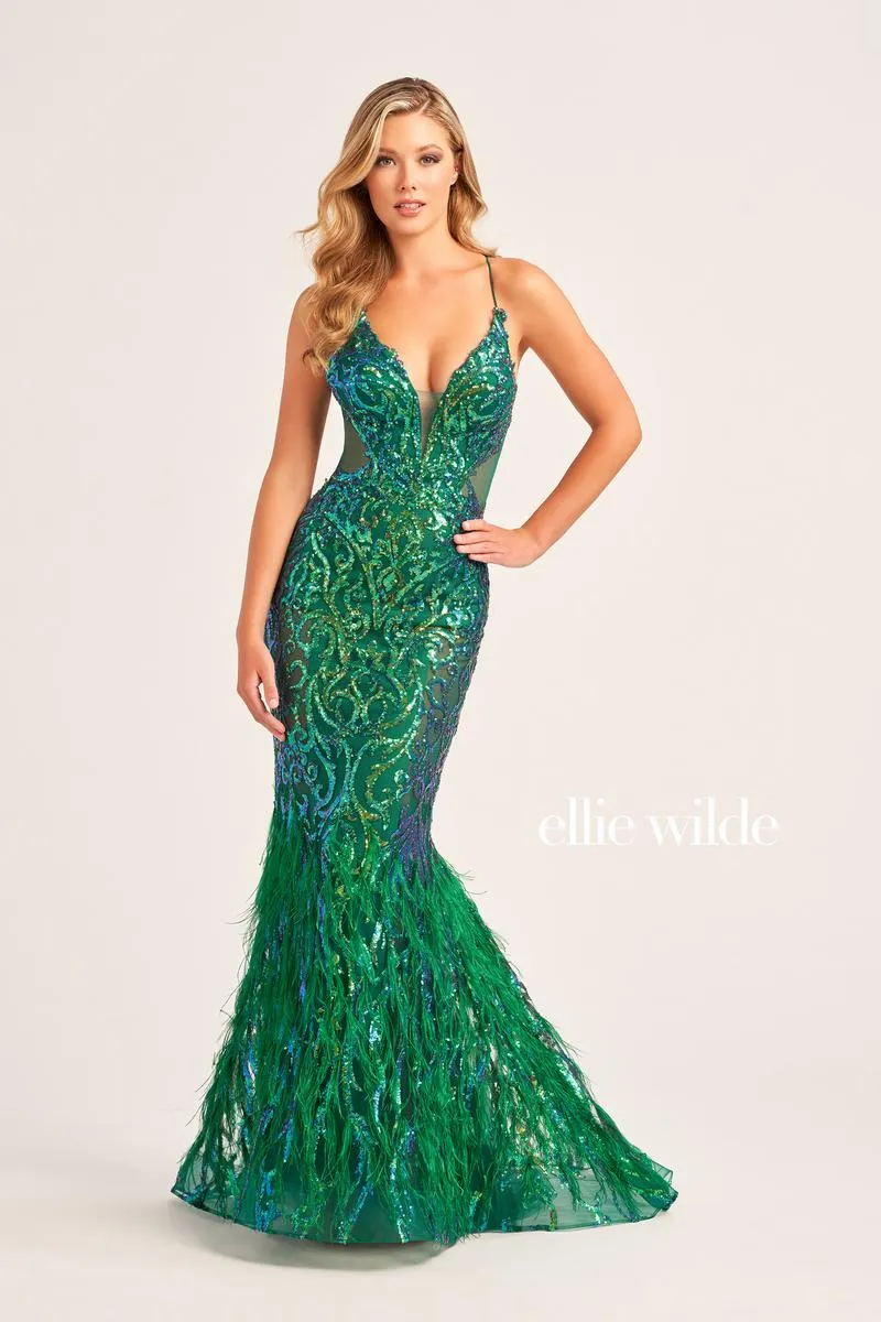 Ellie Wilde Mermaid Feather Prom Dress EW35006 sold by Terry costa product image thumbnail 5