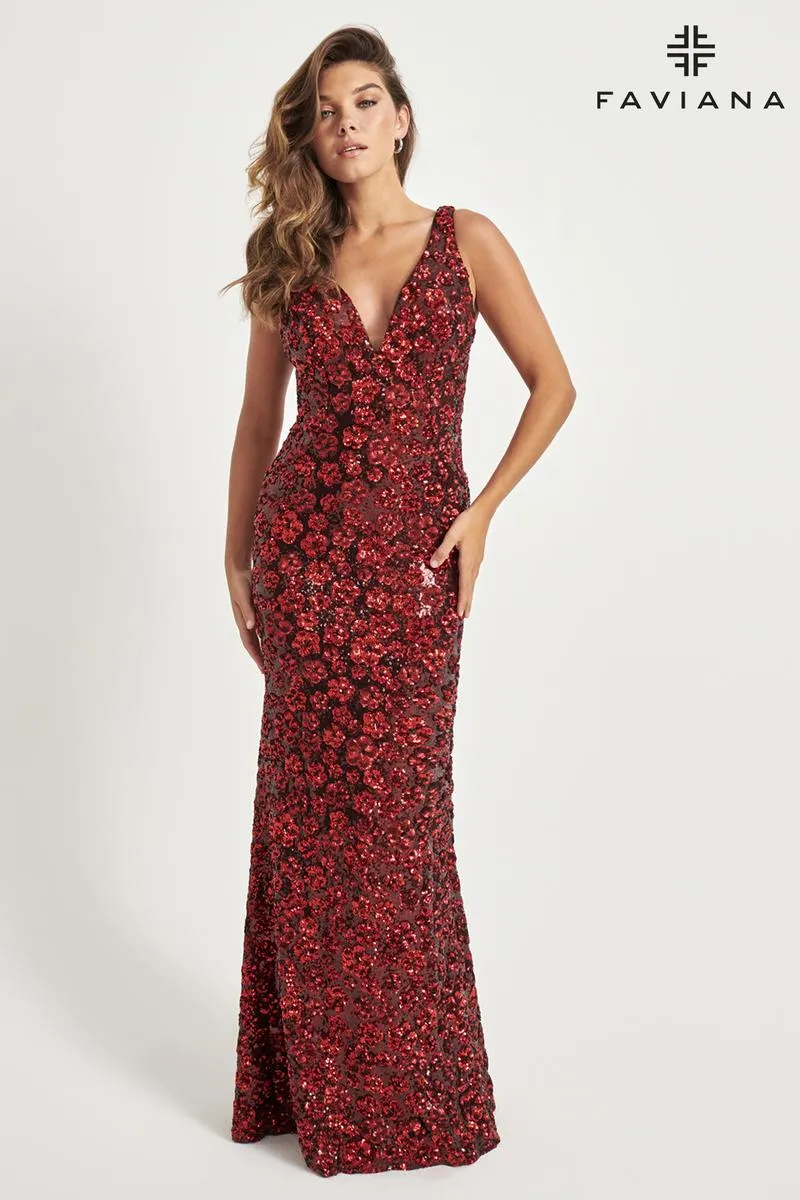 Faviana Floral Beaded Long Prom Dress 11038 sold by Terry costa product image thumbnail 2