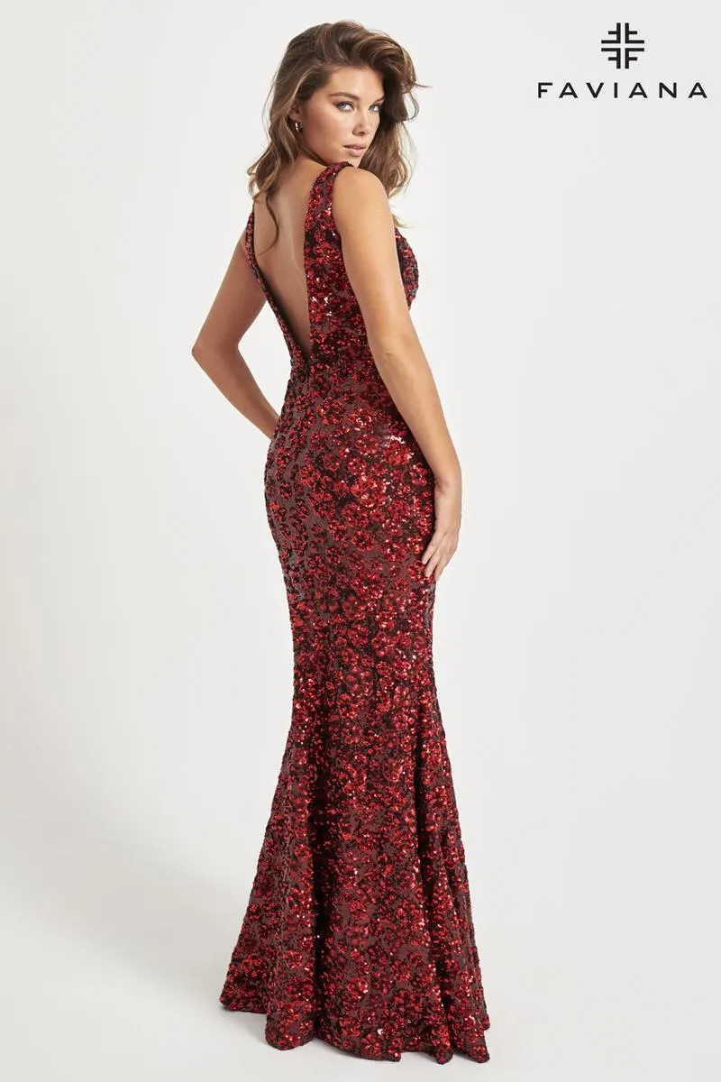 Faviana Floral Beaded Long Prom Dress 11038 sold by Terry costa product image thumbnail 3