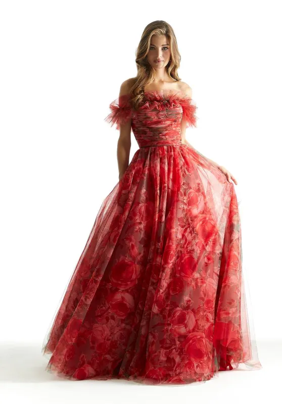Morilee Off Shoulder Floral Print Ball Gown Prom Dress 49057 made by Mori Lee