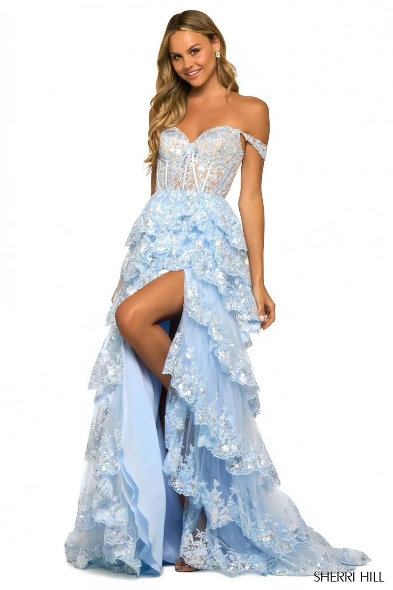 Sherri Hill Sequin Ruffle A-Line Prom Dress 55500 - B sold by Terry costa product image thumbnail 3