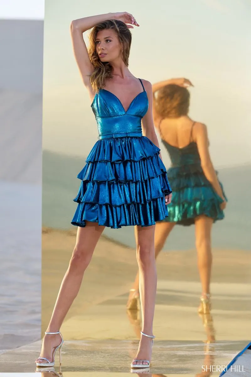 Sherri Hill Metallic Ruffle Homecoming Dress 56824 sold by Terry costa product image thumbnail 4