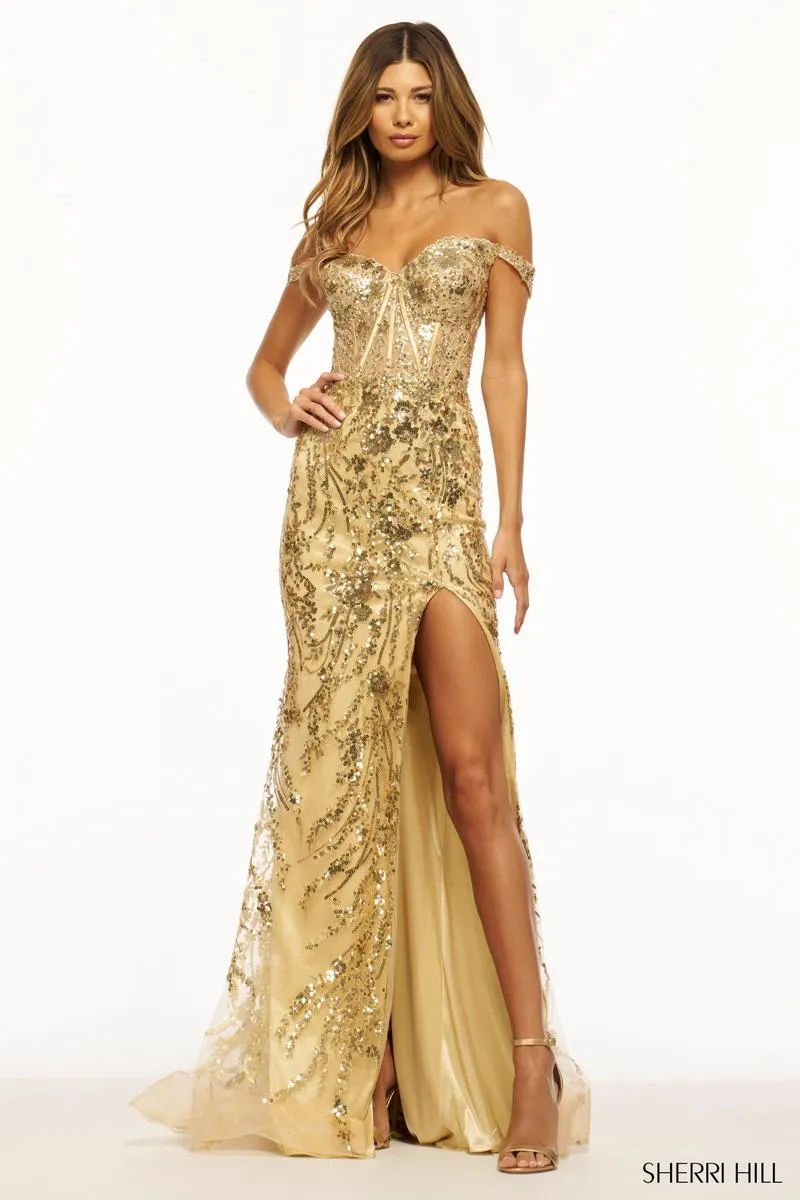 Sherri Hill Sequined Lace Straight Prom Dress 56101 - B sold by Terry costa product image thumbnail 2