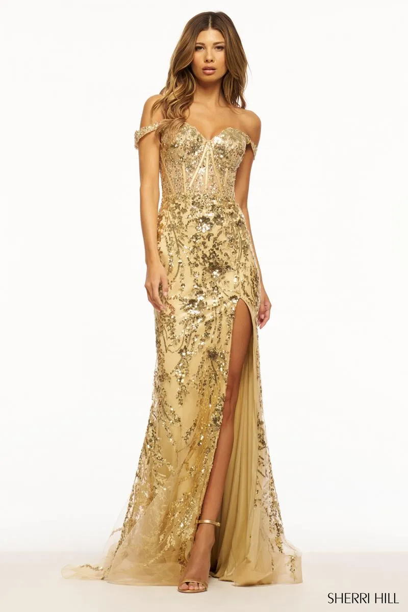 Sherri Hill Sequined Lace Straight Prom Dress 56101 - B sold by Terry costa product image thumbnail 4