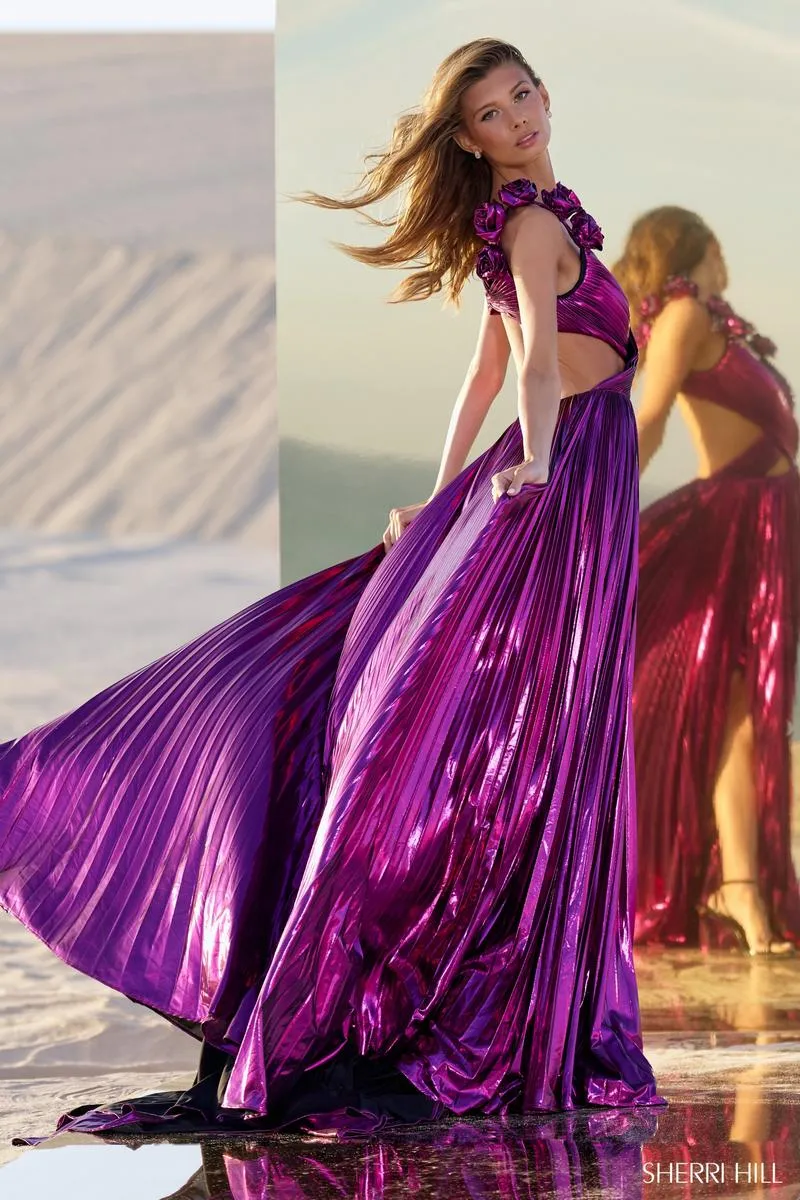 Sherri Hill Metallic A-line Cut Out Dress 56827 sold by Terry costa product image thumbnail 2