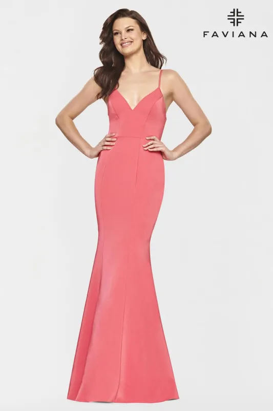 Faviana Long Satin V-Neck Prom Dress S10846 sold by Terry costa