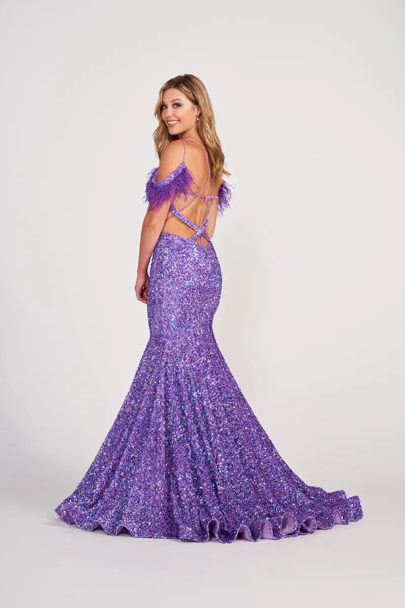 Ellie Wilde Velvet Sequin Open Back Prom Dress EW34017 sold by Terry costa product image thumbnail 2