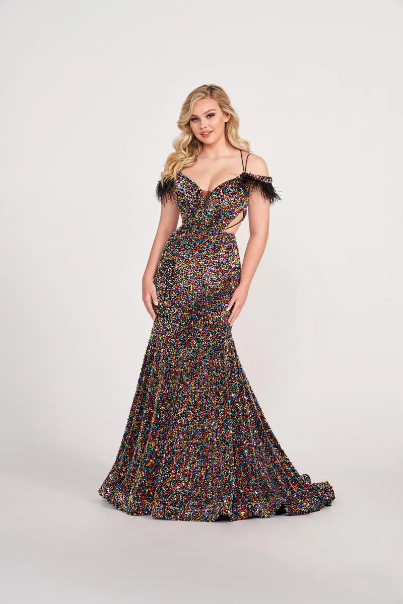 Ellie Wilde Velvet Sequin Open Back Prom Dress EW34017 sold by Terry costa product image thumbnail 5