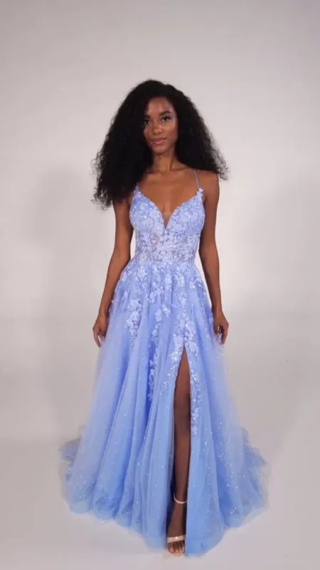 Ellie Wilde Long Floral Lace Prom Dress EW34053 made by Mon Cheri