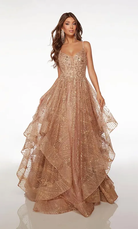 Alyce A-Line Tiered Sequin Prom Dress 61682 sold by Terry costa
