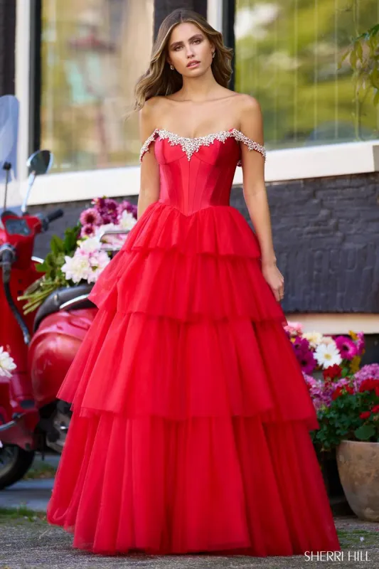 Sherri Hill One Shoulder Ruffle Prom Dress 56147 sold by Terry costa