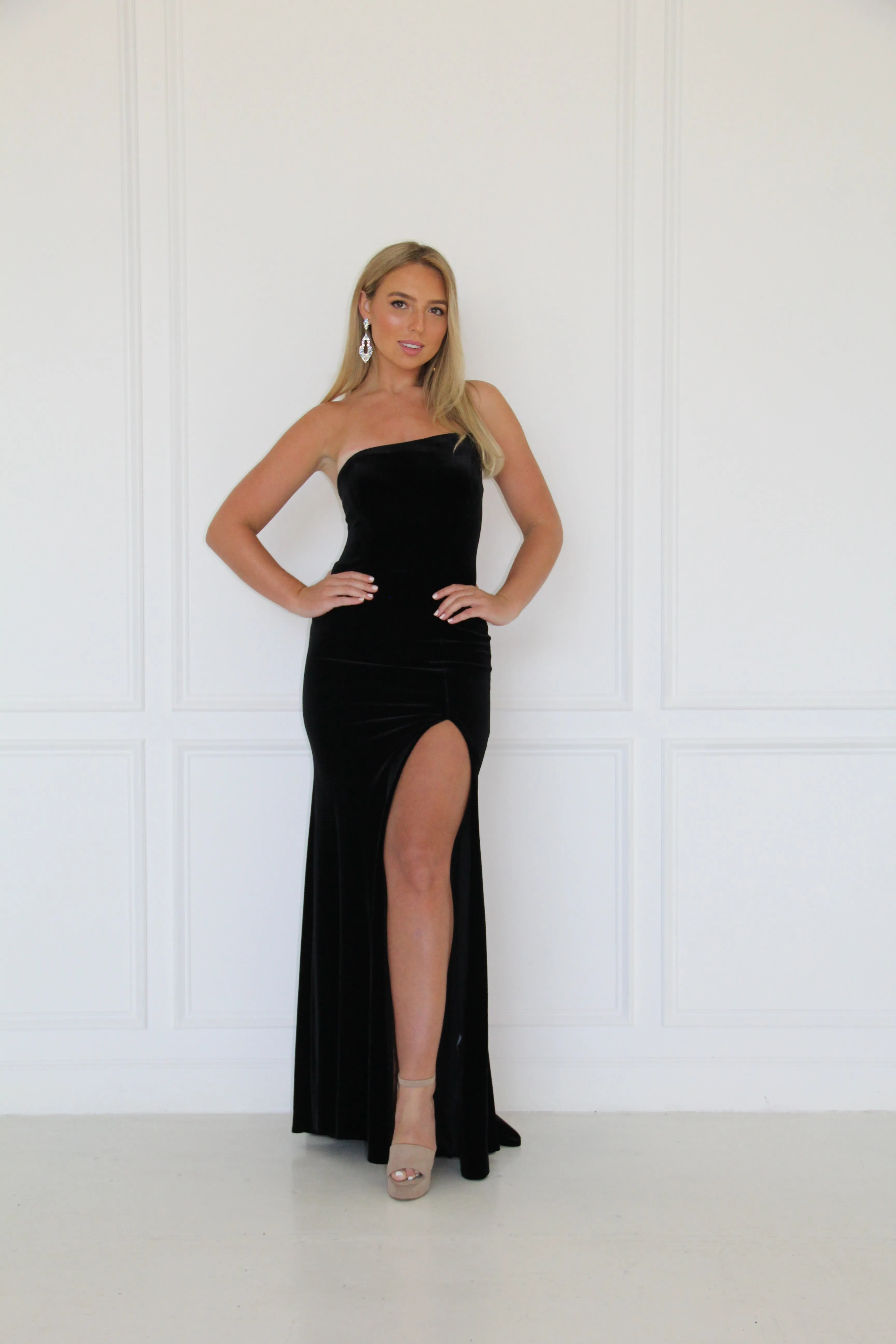 Betsy & Adam Strapless Stretch Velvet Evening Dress A20144 sold by Terry costa product image thumbnail 3