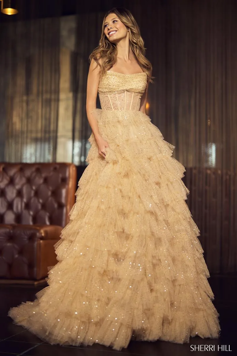 Sherri Hill Sparkly Ruffle Ball Gown 55950 sold by Terry costa product image thumbnail 3