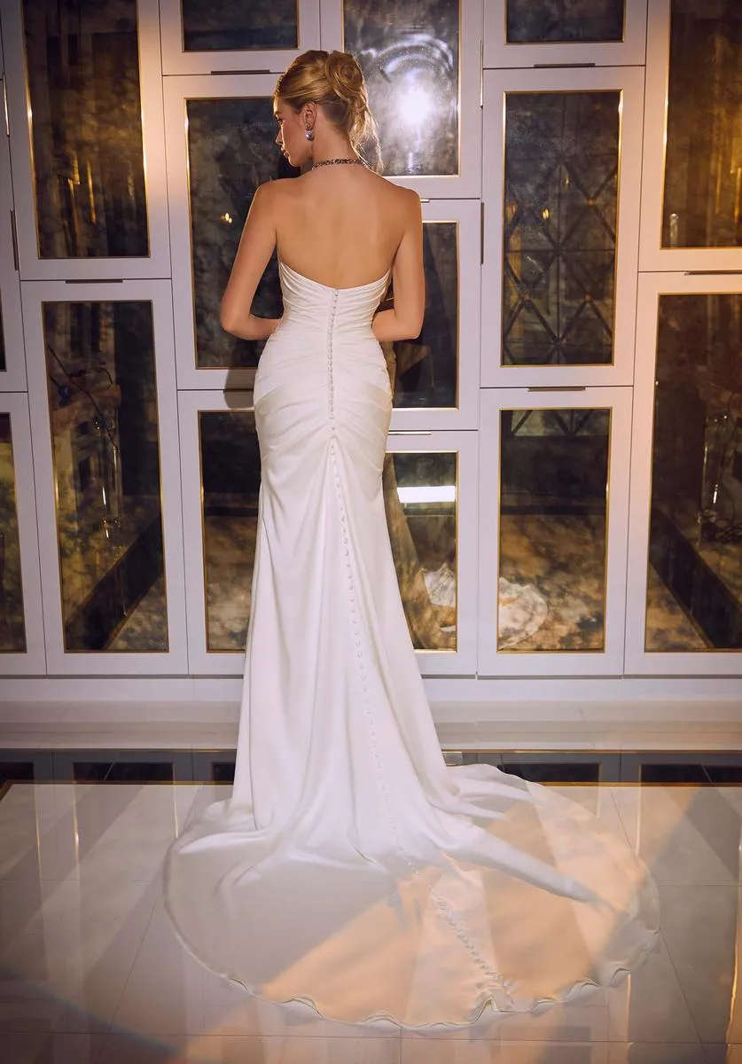 Amy & Eve Tula Ruched Soft Satin Wedding Dress 15076 sold by Terry costa product image thumbnail 2