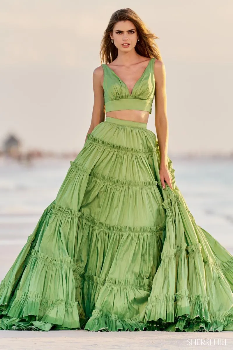 Sherri Hill Taffeta Two Piece Plunging V-Neck Ballgown 56125 sold by Terry costa