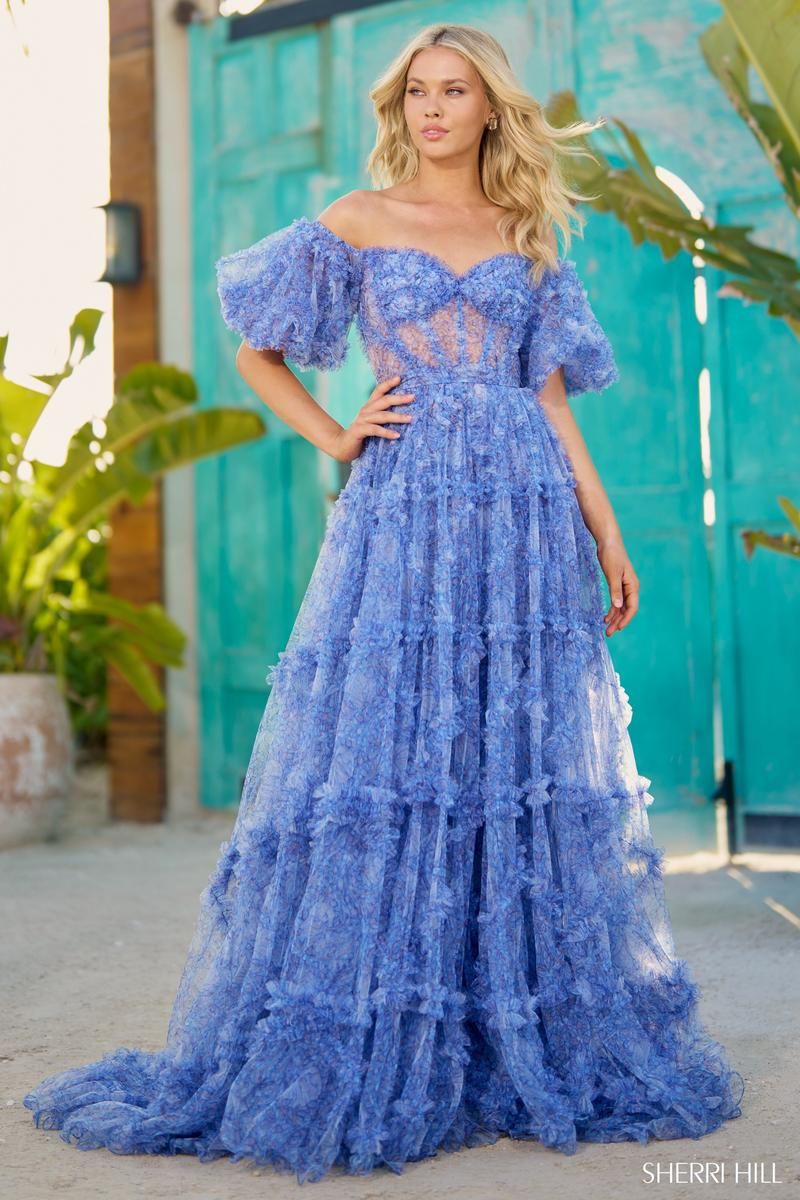 Sherri Hill Off Shoulder Floral Print Prom Dress 56009 sold by Terry costa product image thumbnail 3