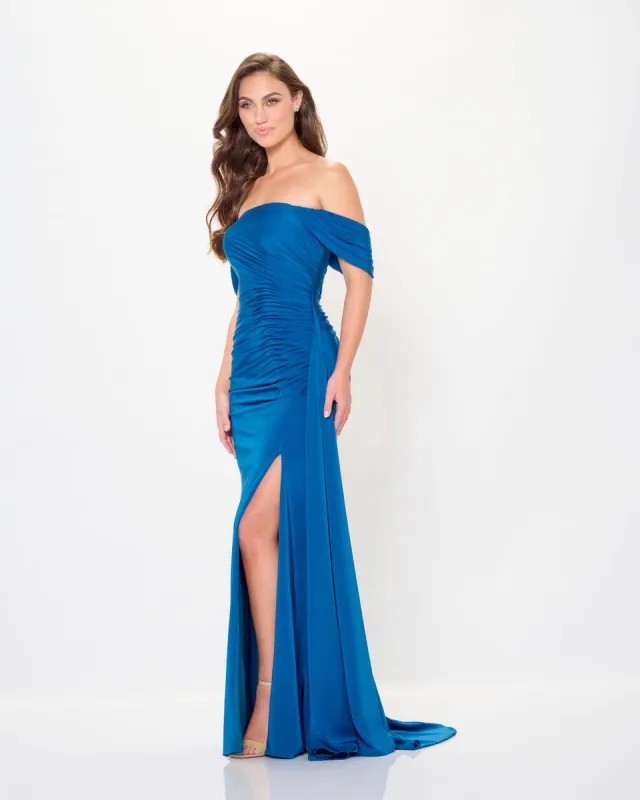 Cameron Blake Draped Sleek Crepe Dress CB3241 sold by Terry costa