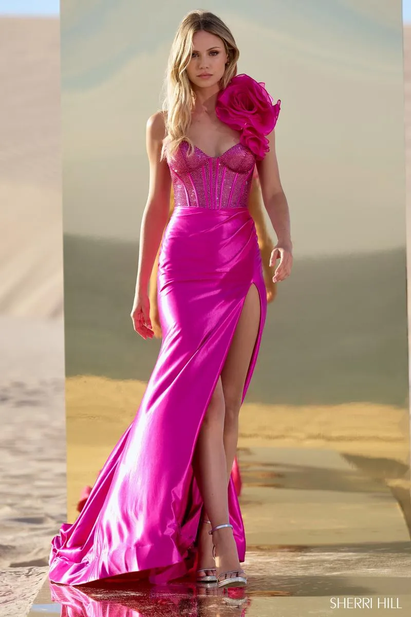 Sherri Hill 3D Floral One Shoulder Corset Gown 56764 sold by Terry costa product image thumbnail 3